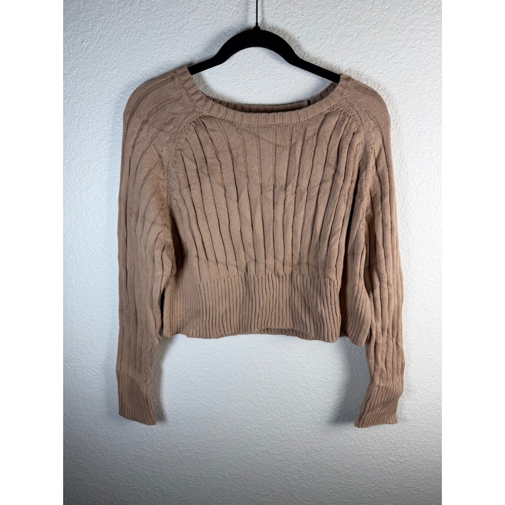 Womens Medium Taupe Ribbed Knit Cropped Pullover Sweater NWT PacSun Minimalist